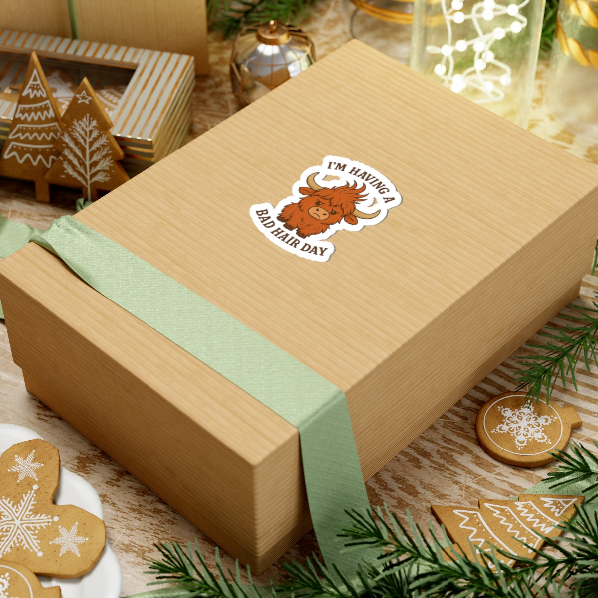 Bad Hair Day Highland Cow Sticker — Kiss-Cut Sticker