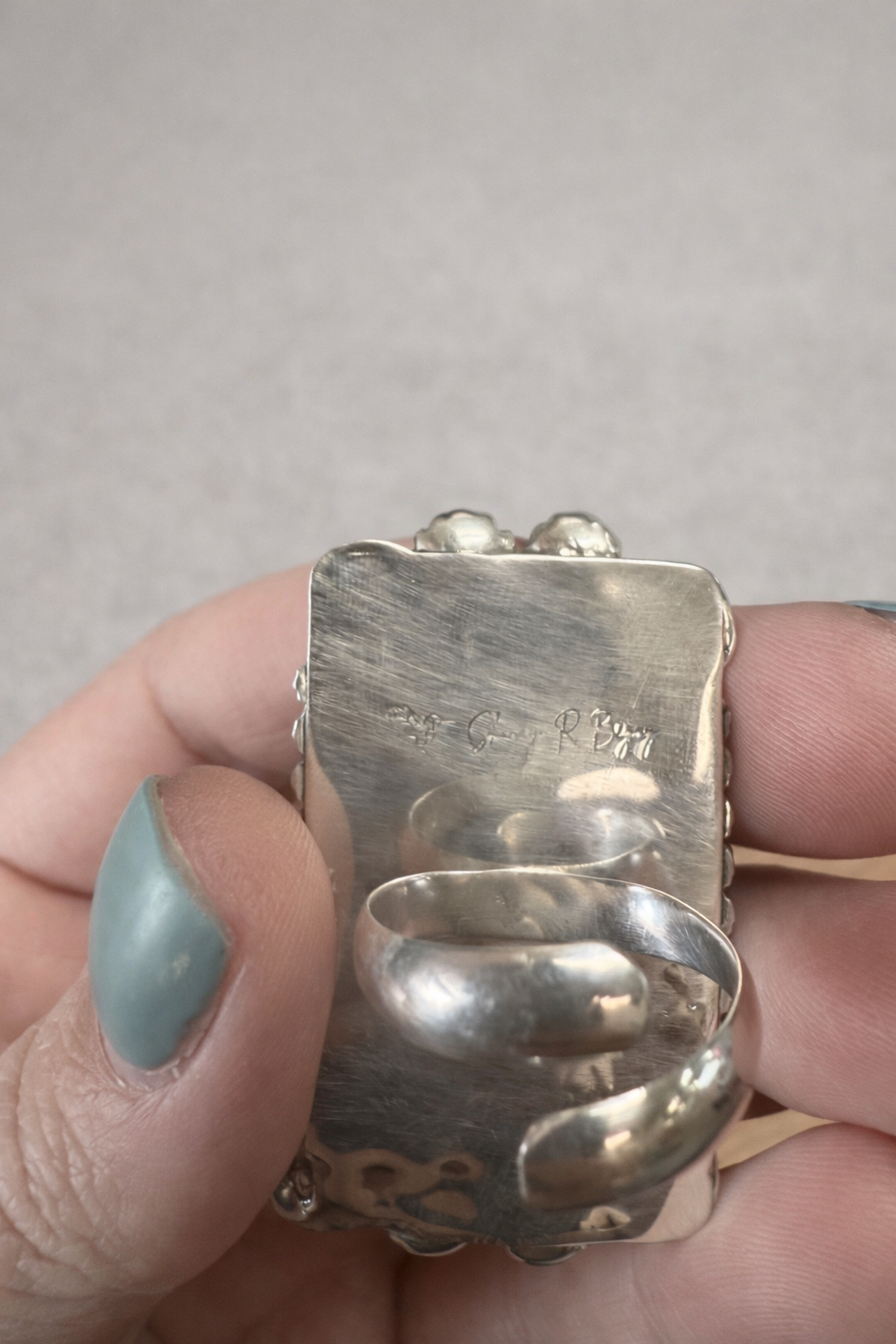 White Water Turquoise Ring Adj—Shenay Begay Navajo Made