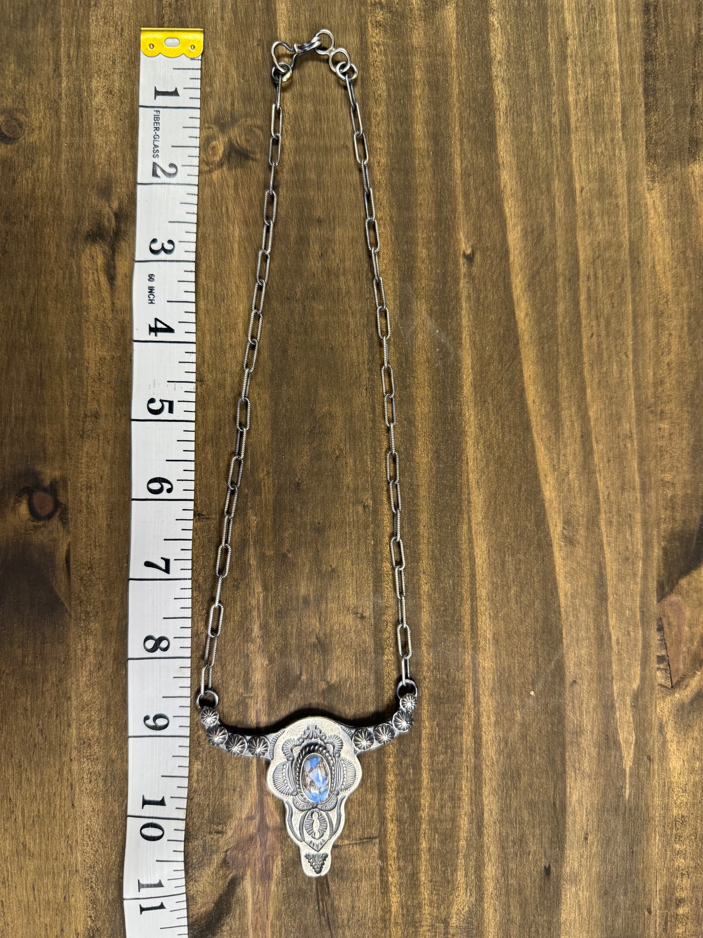 Golden Hills Turquoise Bull Head Necklace – Navajo Made by Kevin Billah