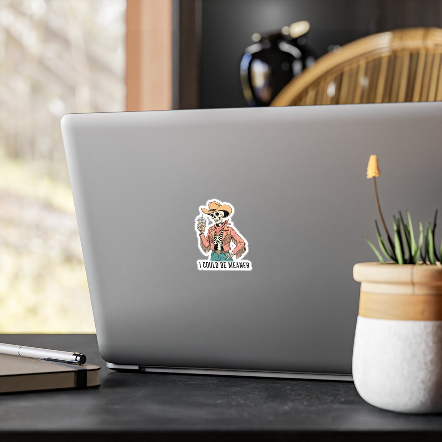 “I Could Be Meaner” Cowgirl Skeleton Kiss-Cut Sticker