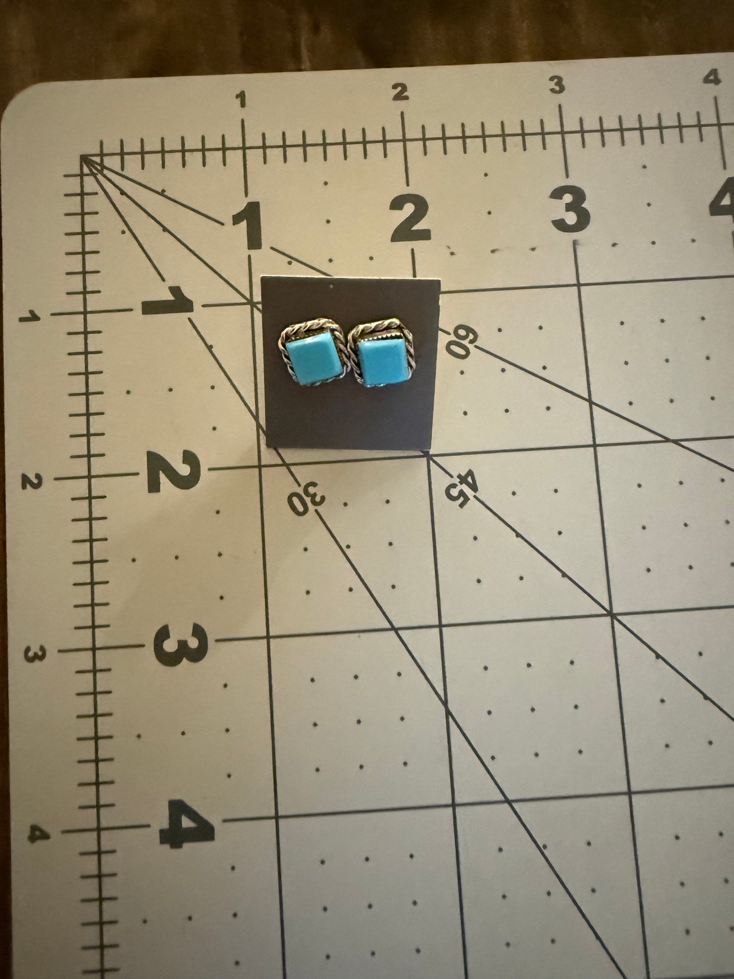 Native American Made Sterling Silver Square Turquoise Stud Earrings