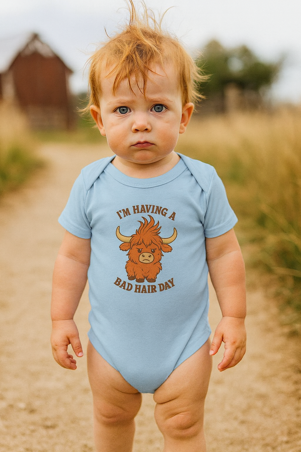 "Bad Hair Day" Highland Cow Baby Onesie