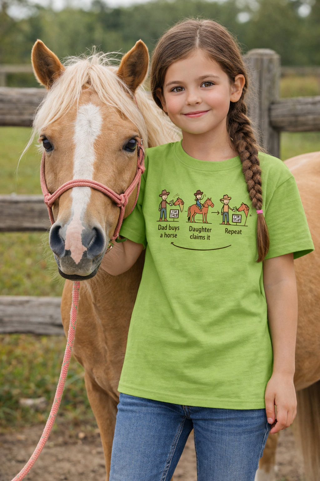 "Dad buys horse, Daughter Claims it!" Western Kids Shirt