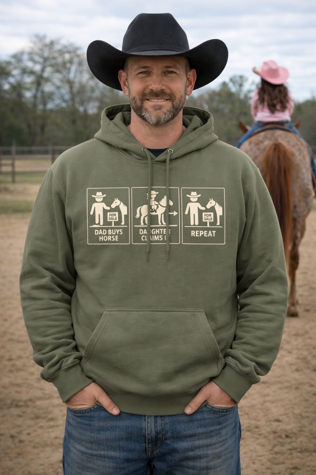 Dad Buys Horse. Daughter Claims It. Repeat.--Western Graphic Hoodie