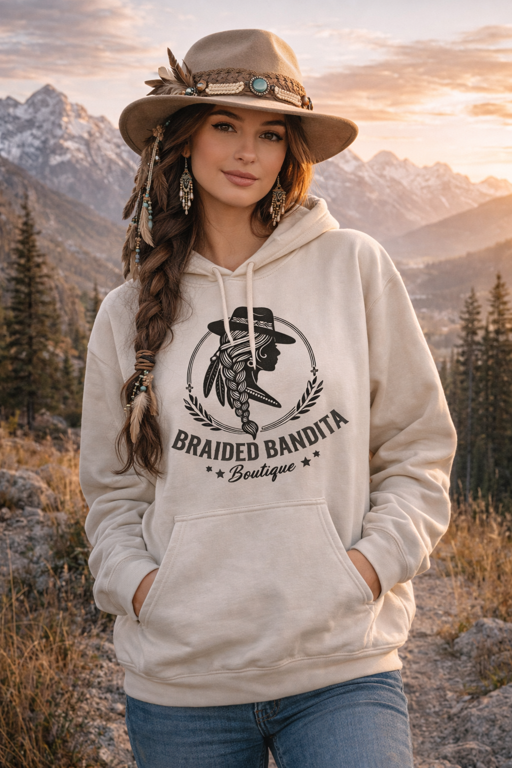 Braided Bandita Hoodie — Boho Cowgirl Graphic Pullover