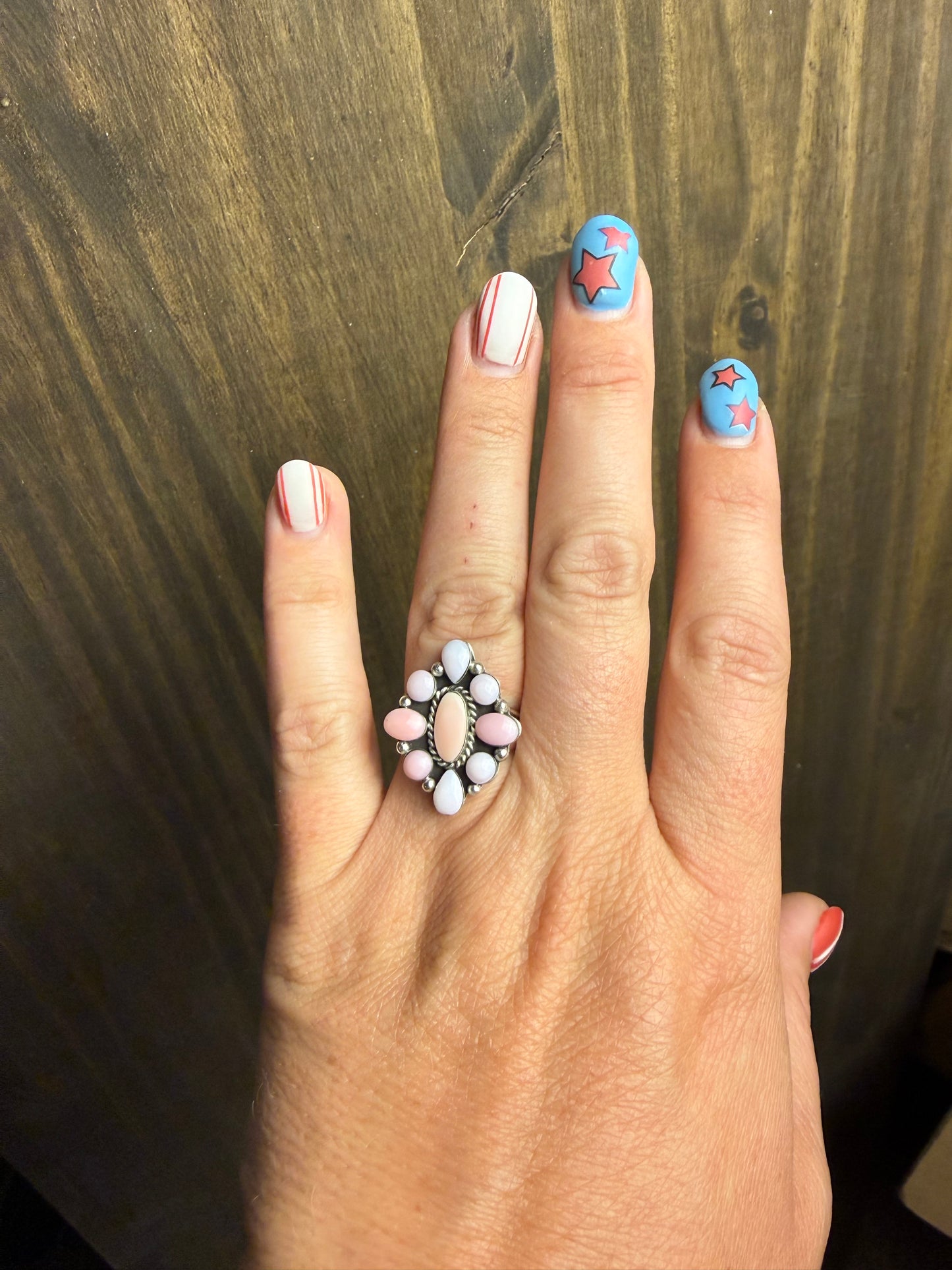 Pink Conch Cluster Ring—Sz 8
