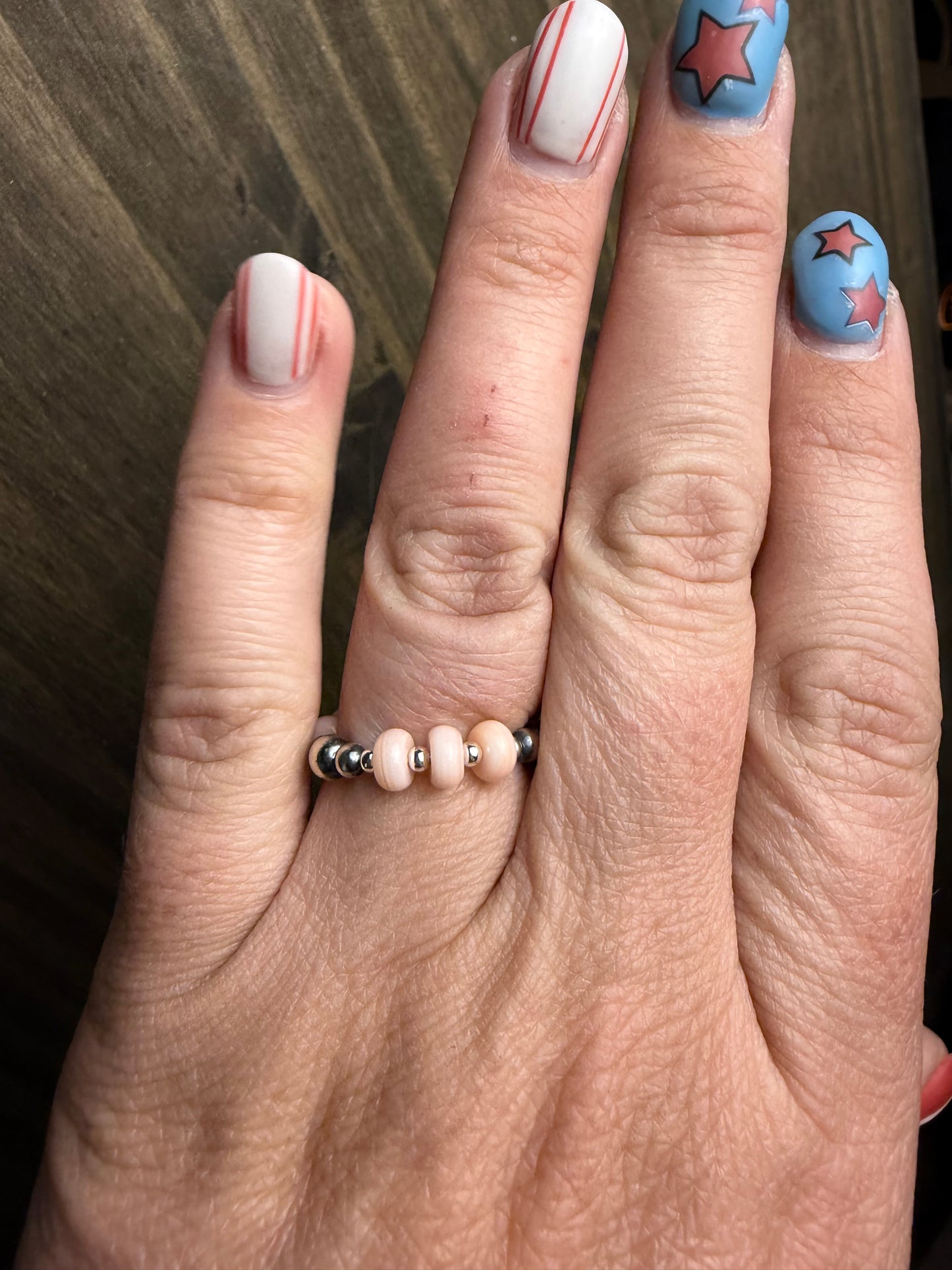 Memory Wire Pink Conch and Navajo Pearl Ring