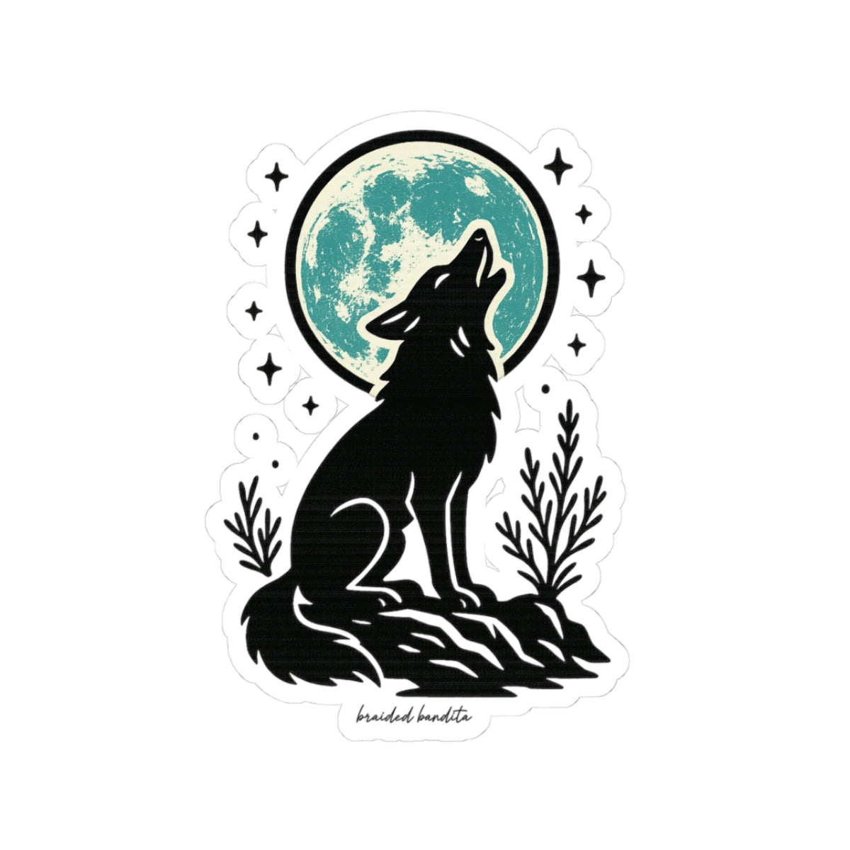 Howling Coyote Moon Sticker