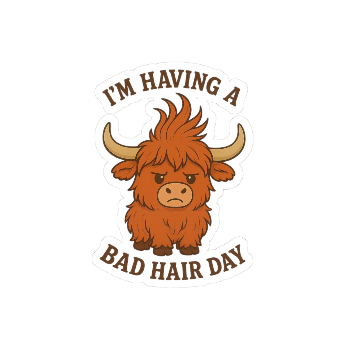 Bad Hair Day Highland Cow Sticker — Kiss-Cut Sticker