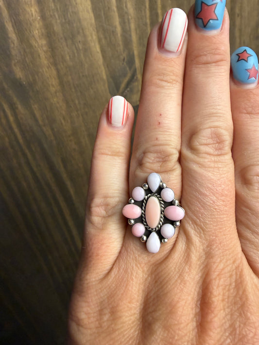 Pink Conch Cluster Ring—Sz 8