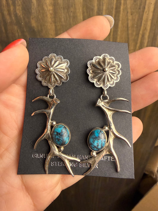 Edmund Piasso Elk Antler & Concho Dangles—Hubei Turquoise