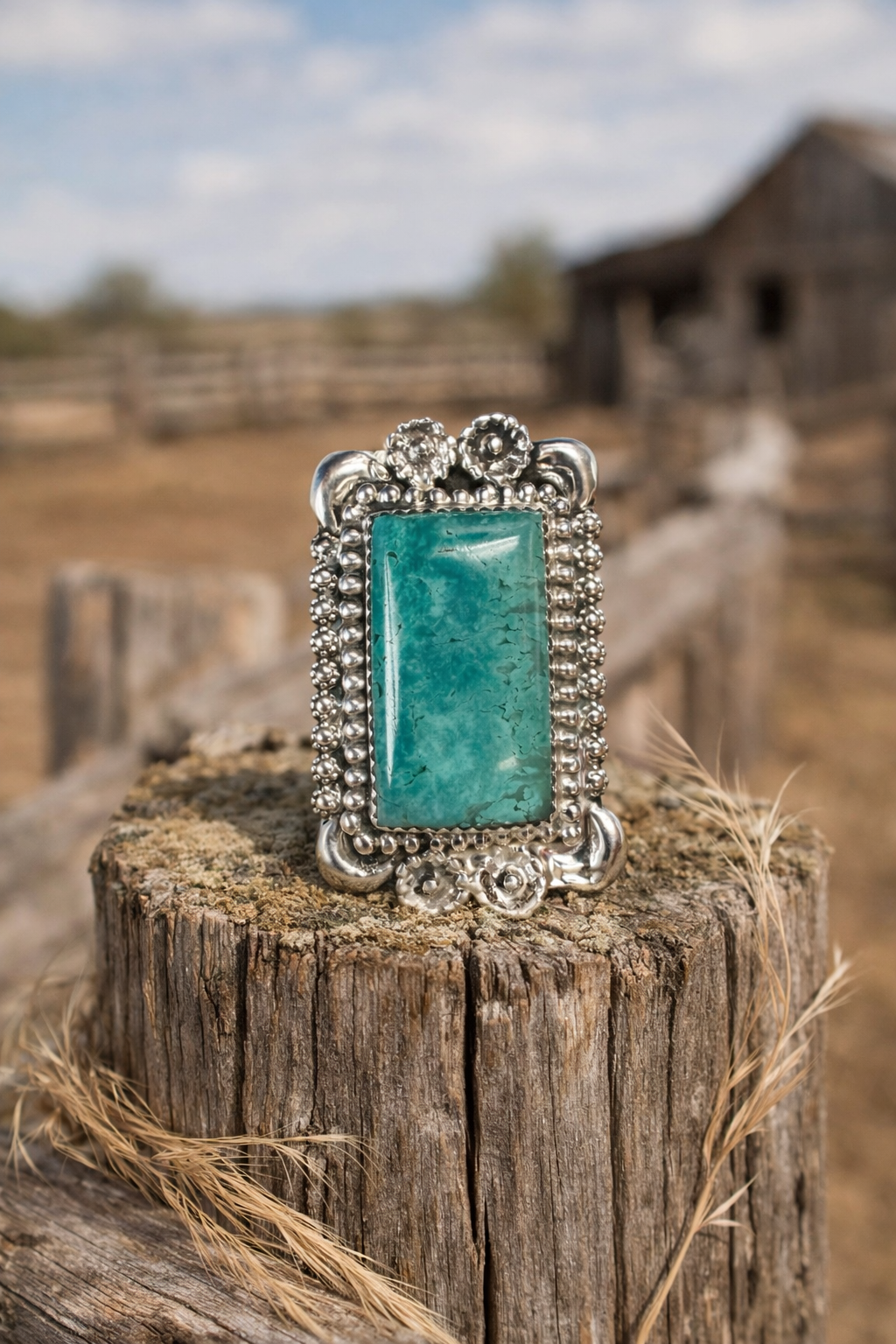 White Water Turquoise Ring Adj—Shenay Begay Navajo Made