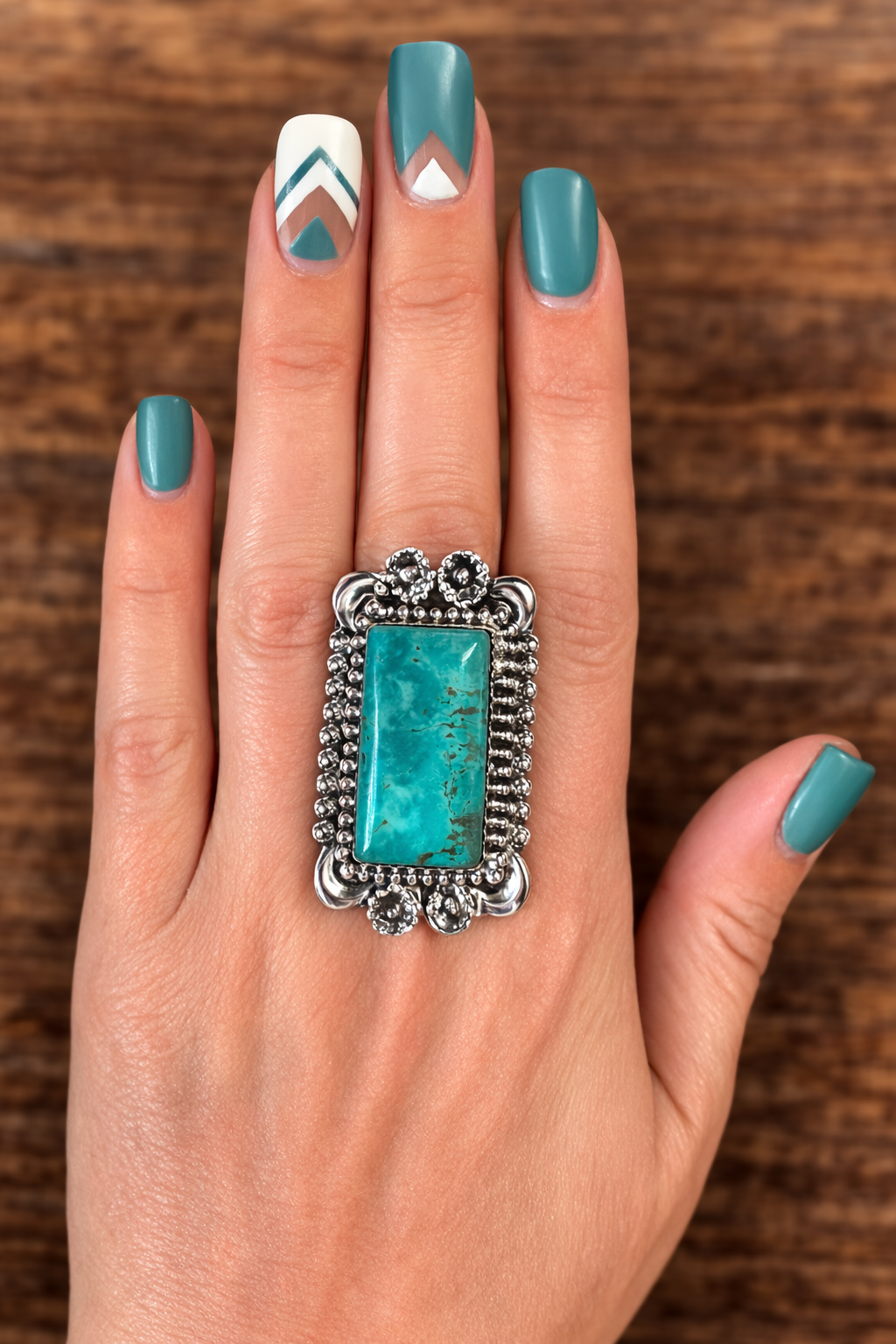 White Water Turquoise Ring Adj—Shenay Begay Navajo Made