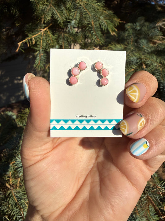Native American Pink Conch Sterling Silver Earrings