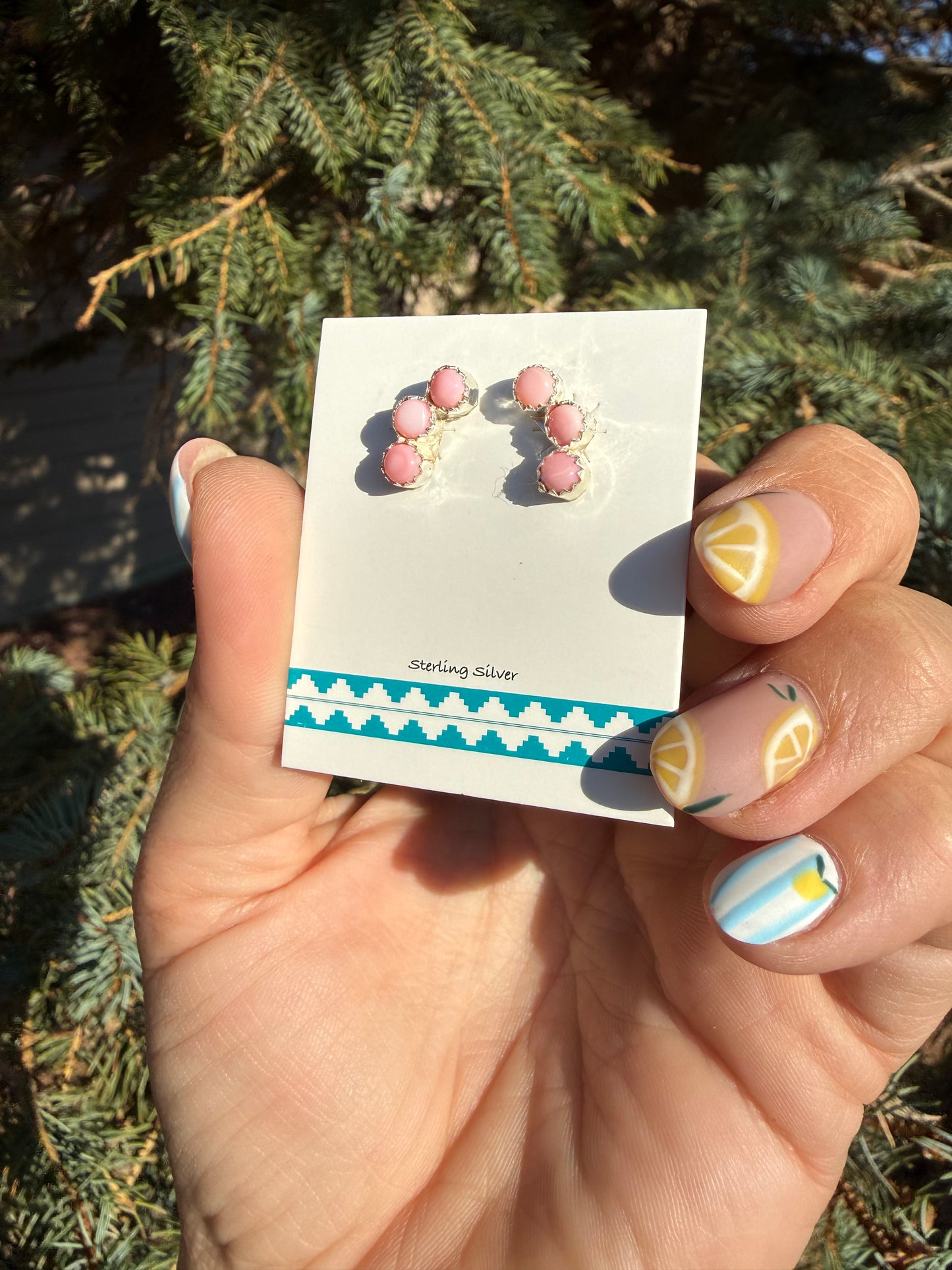 Native American Pink Conch Sterling Silver Earrings