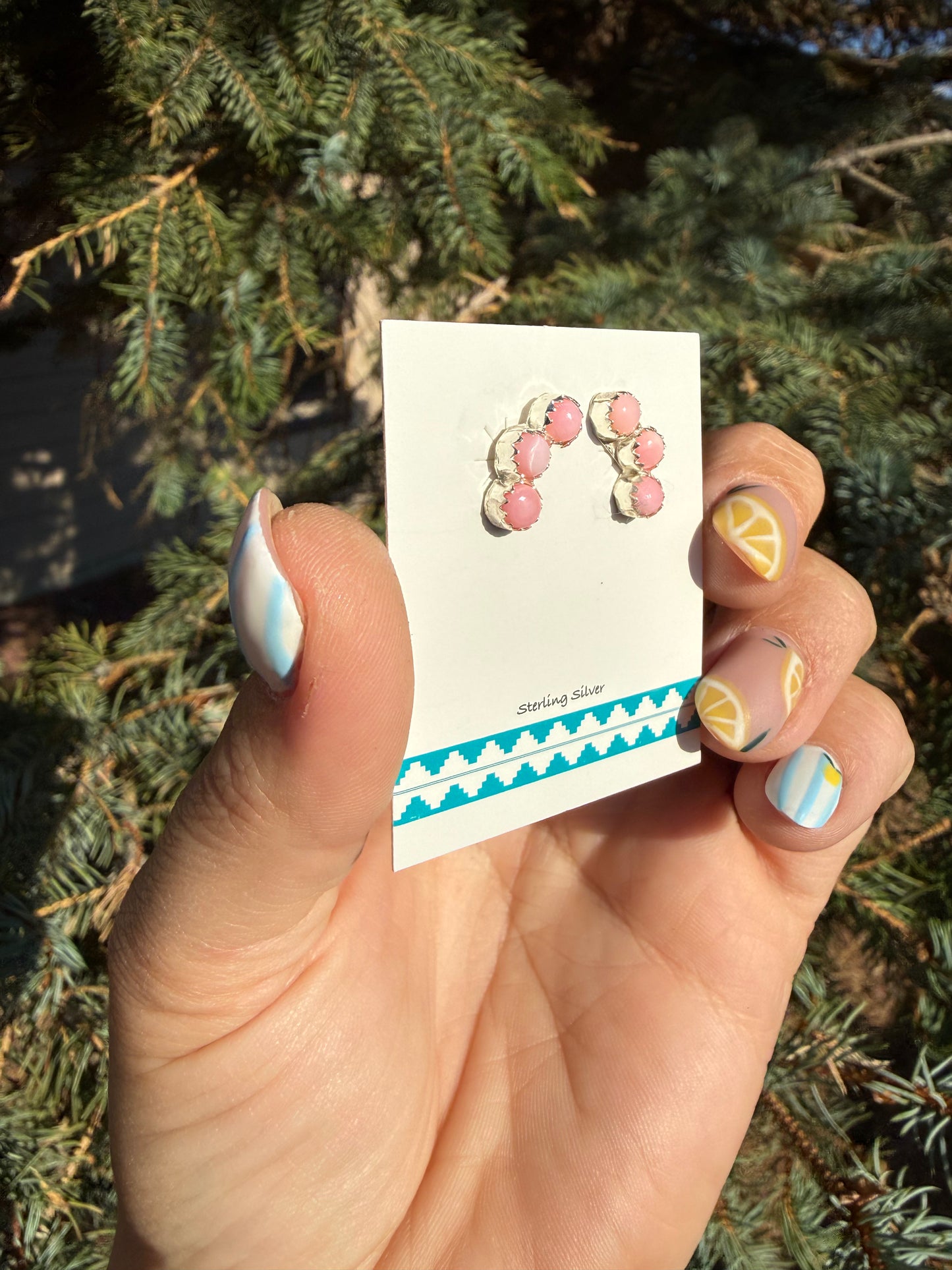 Native American Pink Conch Sterling Silver Earrings