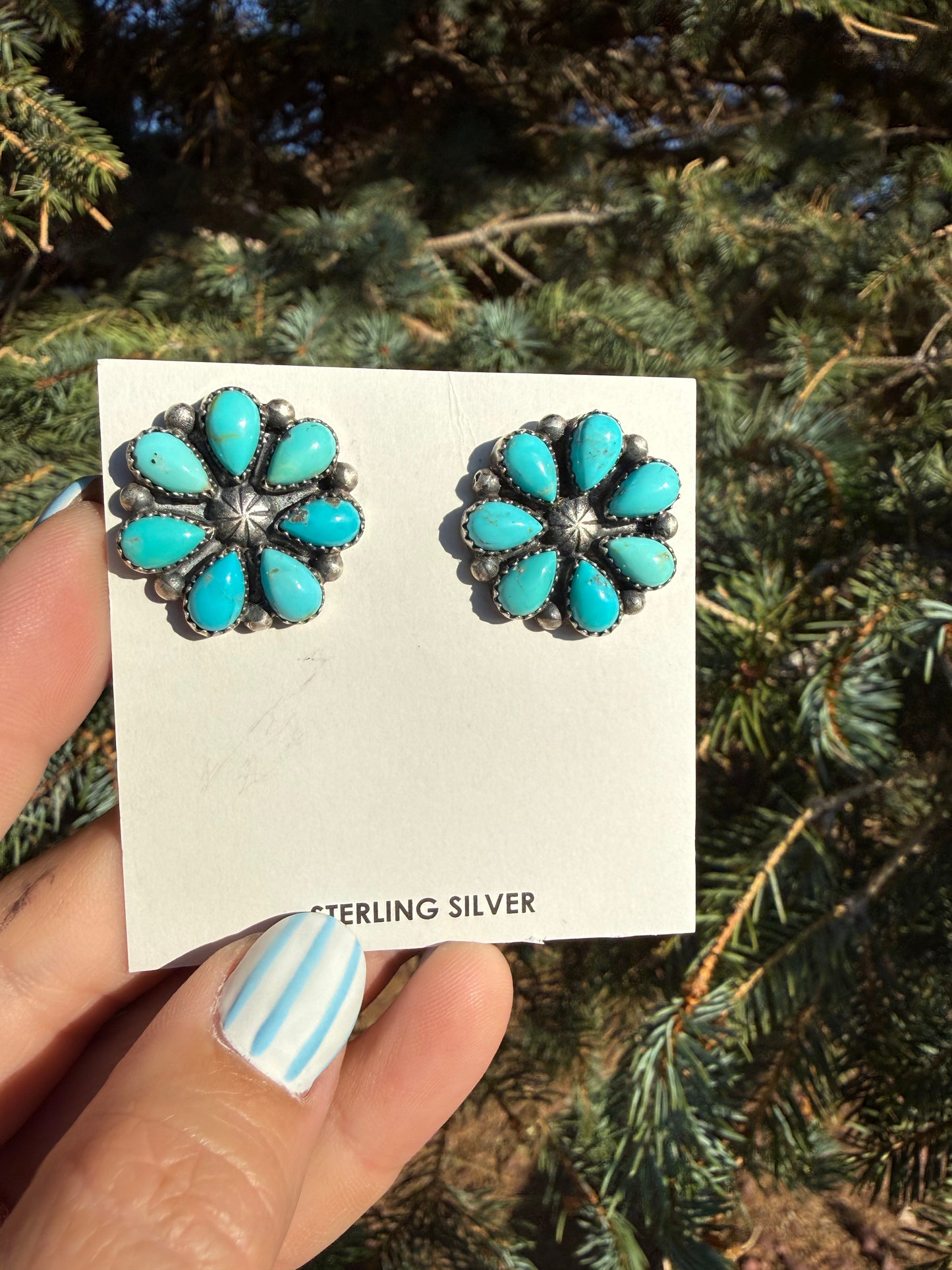 Native American Turquoise Cluster Stud Earrings