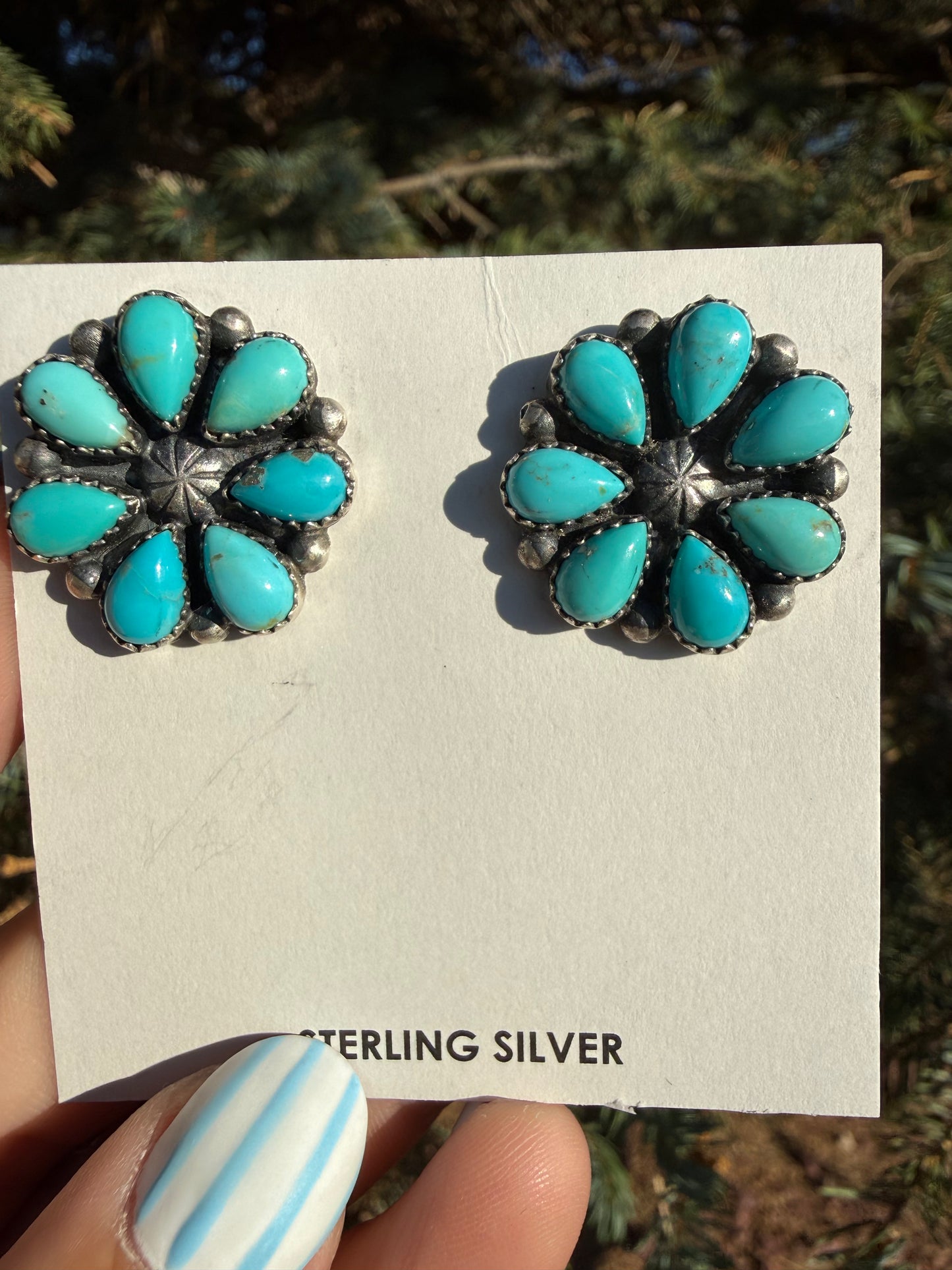 Native American Turquoise Cluster Stud Earrings