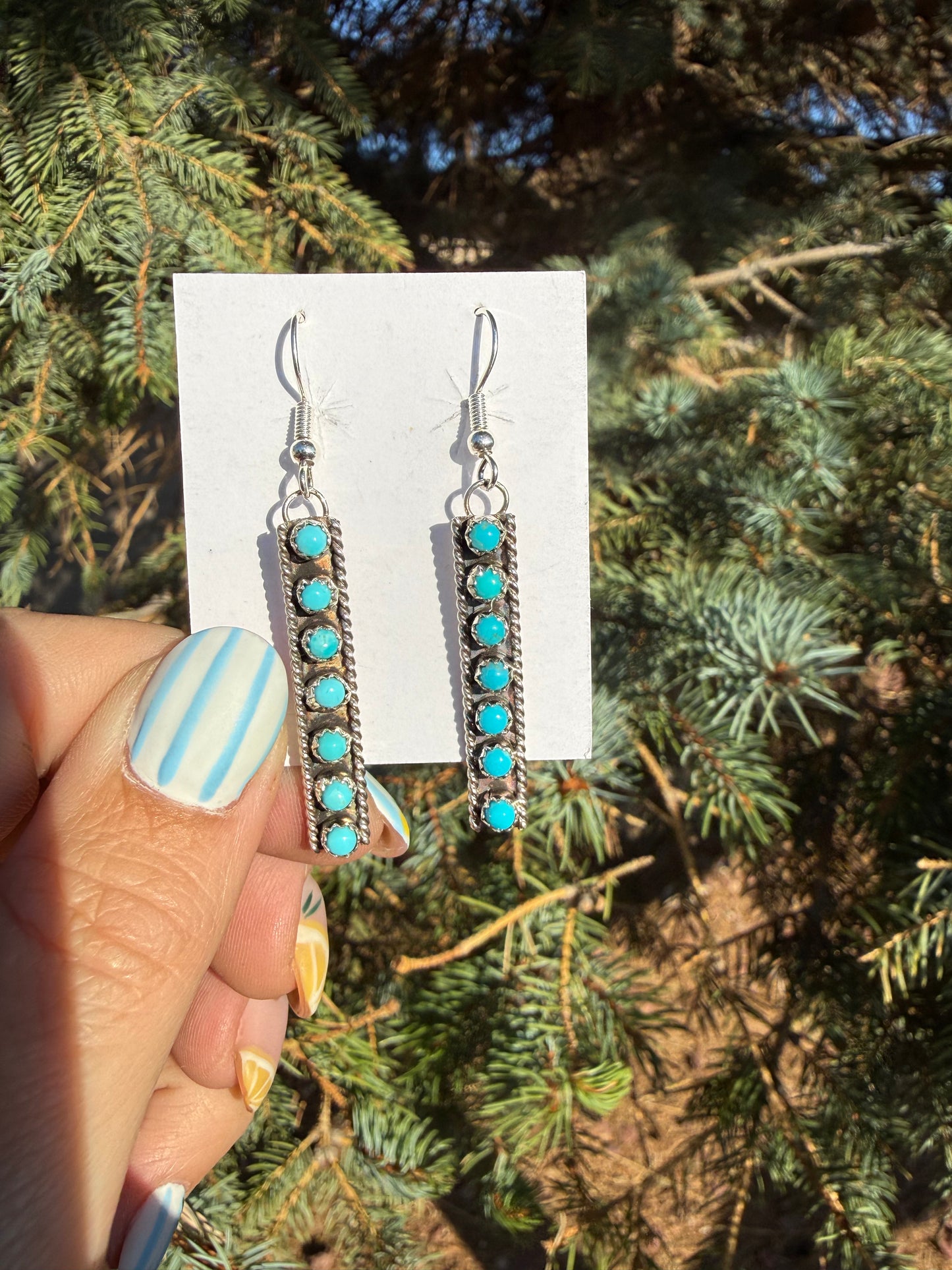 Native American Turquoise Bar Earrings 7 Stone