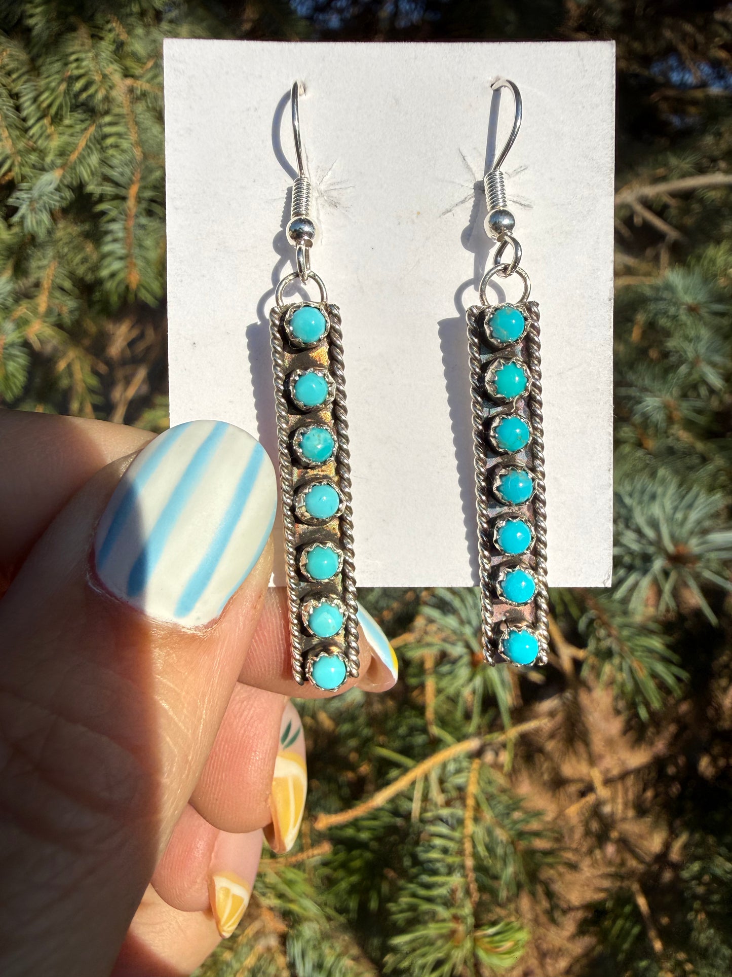 Native American Turquoise Bar Earrings 7 Stone