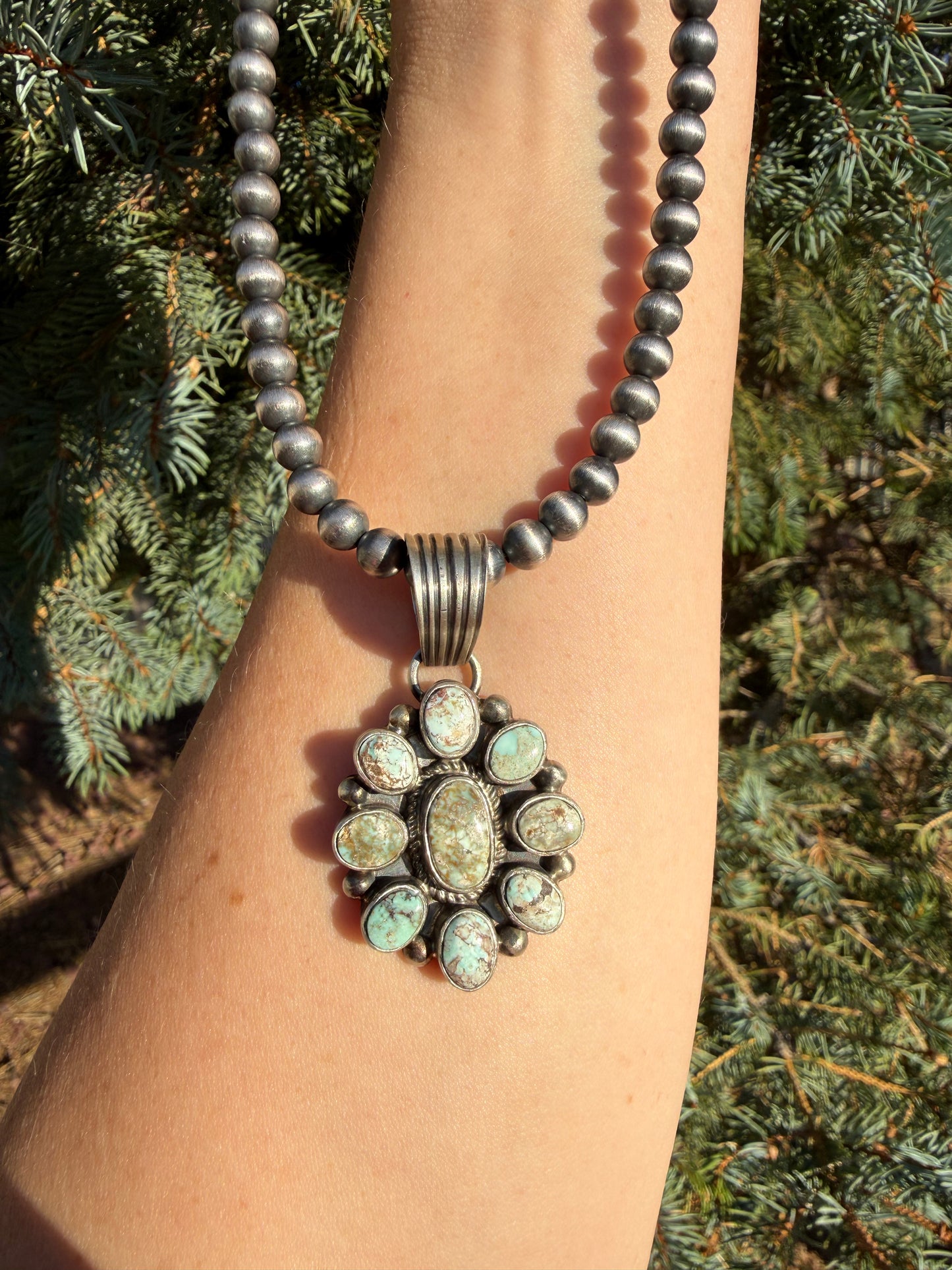 Native American Signed Dry Creek Turquoise Cluster Pendant