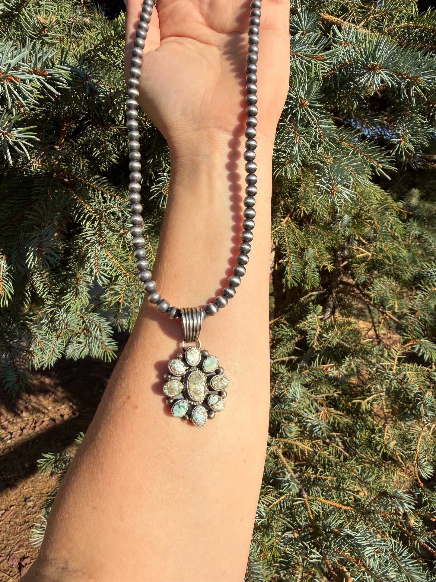 Native American Signed Dry Creek Turquoise Cluster Pendant