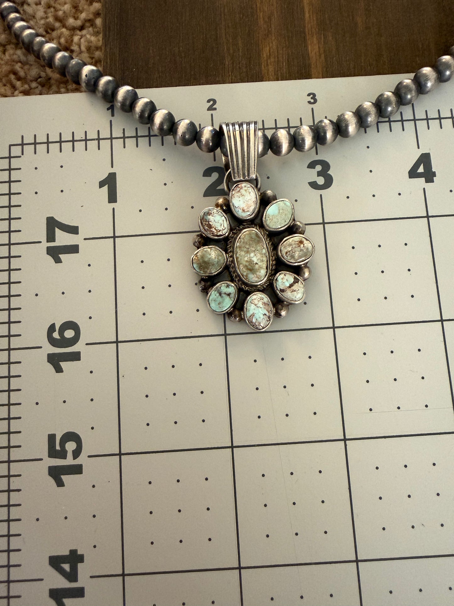 Native American Signed Dry Creek Turquoise Cluster Pendant
