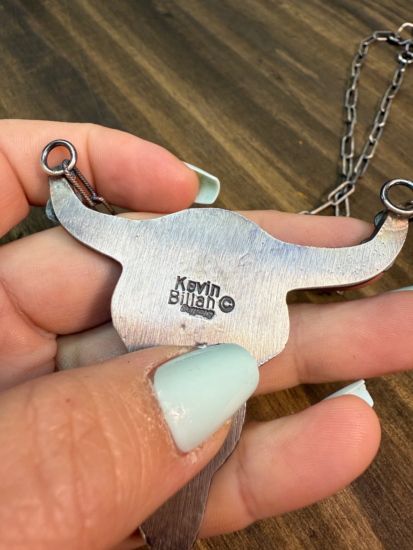 Golden Hills Turquoise Bull Head Necklace – Navajo Made by Kevin Billah