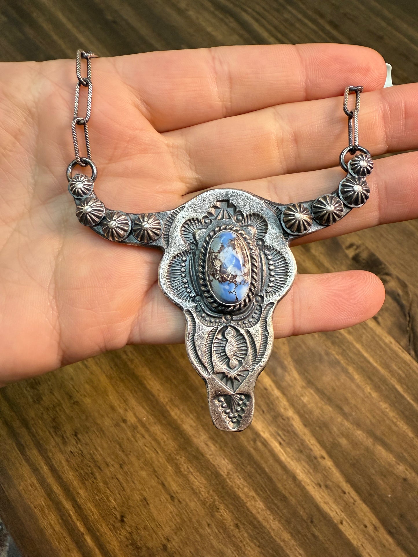 Golden Hills Turquoise Bull Head Necklace – Navajo Made by Kevin Billah