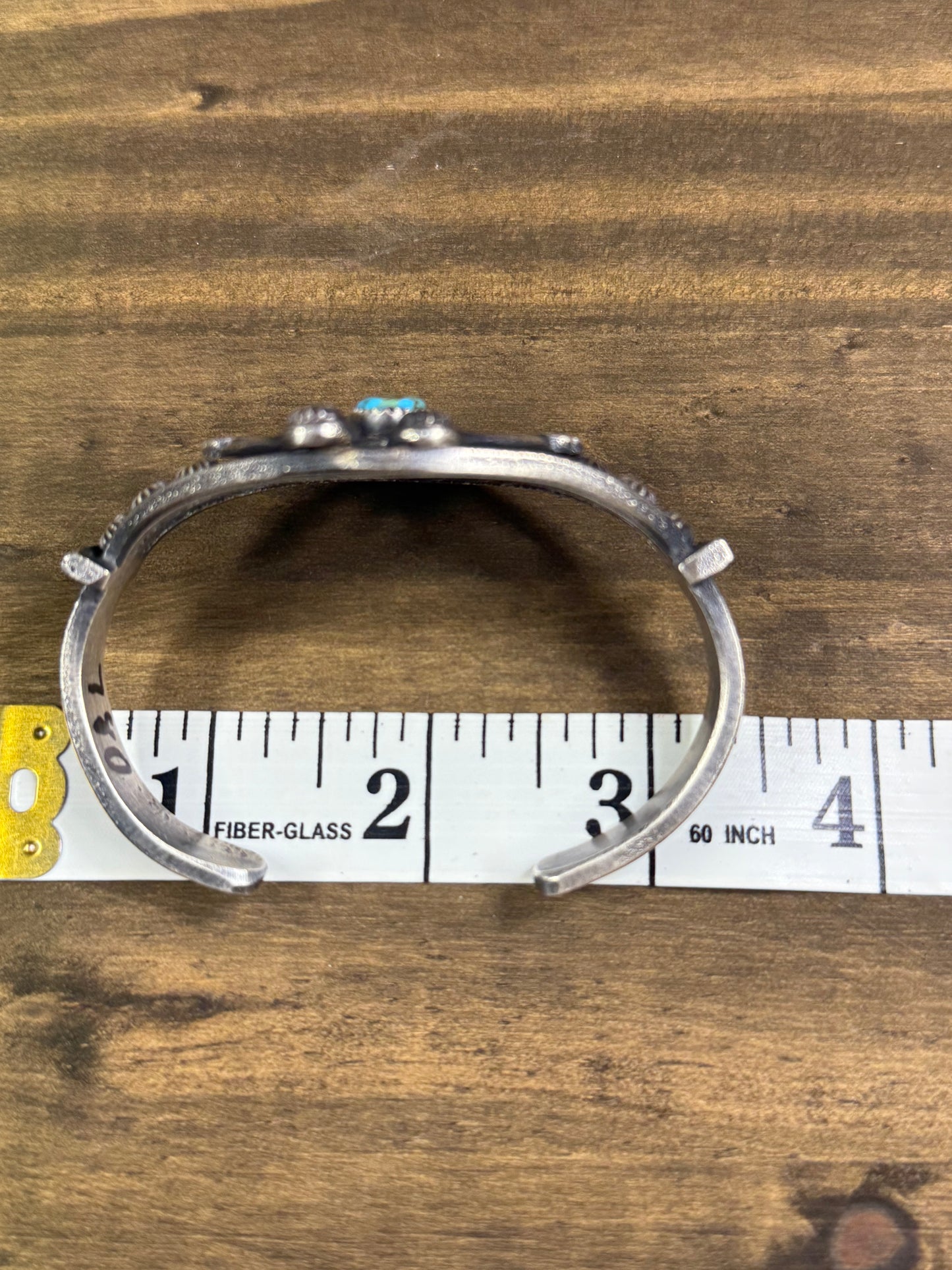 Sandcast Sterling Silver Cuff – Navajo Made by Kevin Billah with Kingman Turquoise
