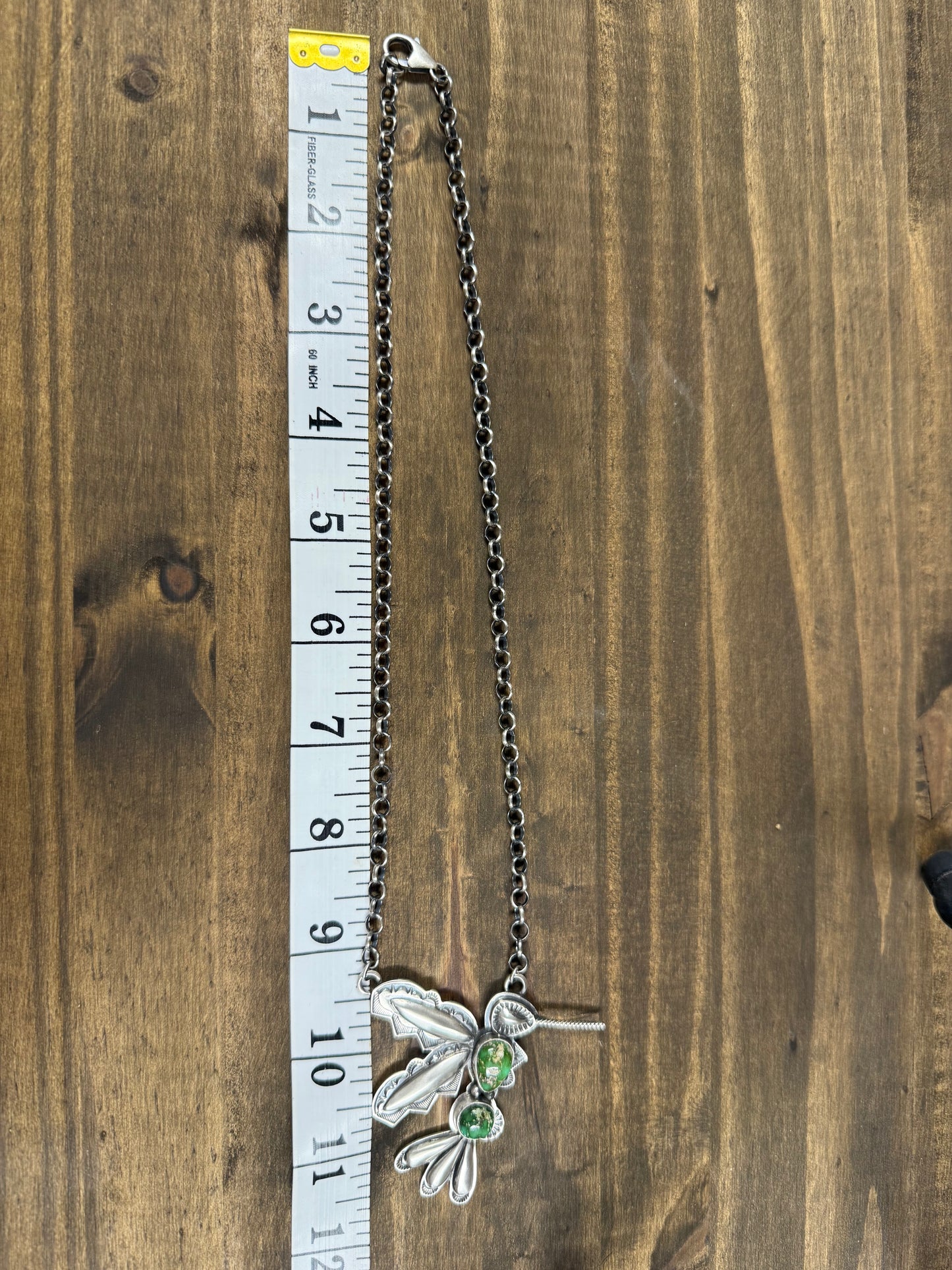 Sonoran Gold Turquoise Hummingbird Necklace – Navajo Made by Charles Johnson