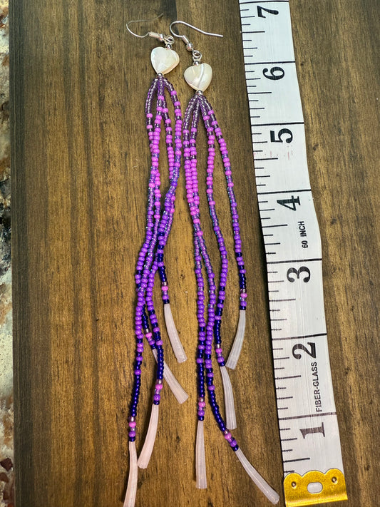 Seed Bead Fringe Earrings-Navajo Handmade by Clarapita John