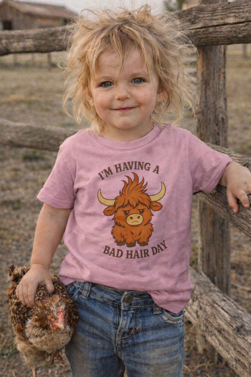 “Bad Hair Day” Highland Cow Kids Tee